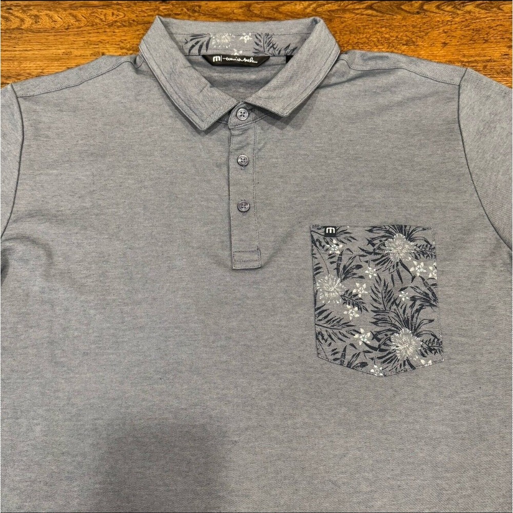 Travis Mathew Blue Floral Performance Short Sleeve Golf Polo Shirt Men's 2XL